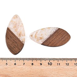 透明樹脂とクルミ材のペンダント  ゴールド箔のティアドロップチャーム  古いレース  48.5x23.5x3.5mm  穴：2mm&nbsp;RESI-T057-05N