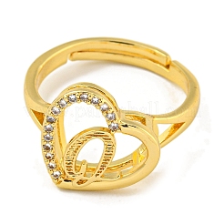Heart with Letter Rack Plating Brass Micro Pave Cubic Zirconia Adjustable Rings for Women&nbsp;RJEW-I105-06G-Q