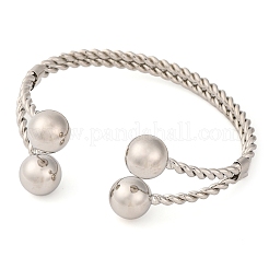Round Balls Brass Cuff Bangles for Women&nbsp;BJEW-F477-03P