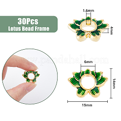 合金エナメルビーズフレーム30個  ハスの花  グリーン  ゴールドカラー  14x19x4mm  穴：1.6mm  インナー：6mm&nbsp;FIND-DC0002-48