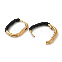 304ステンレススチール＆エナメルフープピアス（女性用）  長方形  ゴールドカラー  ブラック  20.5x16x3mm&nbsp;EJEW-S237-14G-B