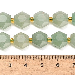 天然石グリーンアベンチュリンビーズ連売り  六角  多面カット  シードビーズで  10x11x6~7mm  穴：1.4mm  約15~16個/連  7.28''（18.5cm）〜7.48''（19cm）&nbsp;GG-CBA4A3B-B18