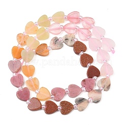 Natural Rose Quartz & Cherry Quartz Glass & Rhodonite & Crazy Agate & Synthetic Goldstone Beads Strands&nbsp;G-F811-A05-02