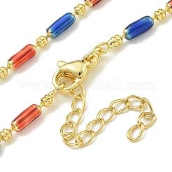 Brass Enamel Column Link Chain Necklaces&nbsp;NJEW-H039-02B-03G