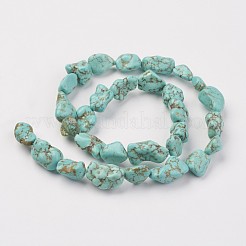 天然のグリーンターコイズビーズ連売り  ナゲット  9~19x7~12x5~11mm  穴：1mm  約30個/連  15.55インチ&nbsp;X-G-N0312-01