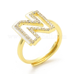 Mixed Color Enamel Initial Letter Adjustable Ring with Clear Cubic Zirconia&nbsp;RJEW-P045-01G-N