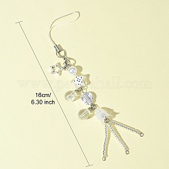 ガラス＆合金＆アクリル携帯ストラップ  ホワイト  16cm&nbsp;HJEW-FS00002