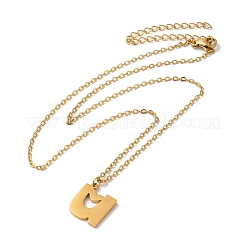 304ステンレススチールペンダントネックレス  文字L  U字  15.75インチ（40cm）  ペンダント：15x13x1.5mm&nbsp;NJEW-H036-02G-U
