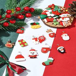 26個26スタイルのクリスマステーマ不透明樹脂ペンダント  プラチナトーンの鉄ループ付き  混合図形  22~32.5x15.5~24.5x4~13mm  穴：2mm  1個/スタイル&nbsp;RESI-FS0001-74