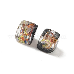 焼き絵の具、手作りの金砂、ランプワークビーズ  キューブ  ブラック  10~11x10~11x10mm  穴：1.8mm&nbsp;LAMP-P072-01B-02