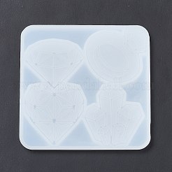 DIY ダイヤモンドリング/クリスタルクラスター/ハート形オーナメントシリコンモールド  レジン型  UVレジン用  エポキシ樹脂工芸品作り  ホワイト  105x109x6mm  内径：41~51.5x48.5~51mm&nbsp;DIY-E065-04