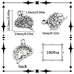 100 個のチベットスタイル合金チャーム  鉛フリー＆カドミウムフリー  脳  アンティークシルバー  12.5x14x3mm  穴：1.5mm&nbsp;FIND-SC0005-72