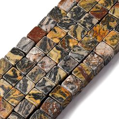 天然な地図の石のビードの繊維  キューブ  きいろ  8~9x8~9x8~9mm  穴：1.2mm  約46個/連  15.31''（38.9センチメートル）&nbsp;X-G-T139-8x8-45B