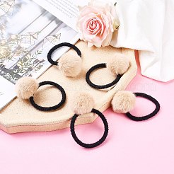模造ウールの女の子のヘアアクセサリー  ポニーテールホルダー  弾性繊維髪ゴム  フェイクミンクファーボール付き  ミスティローズ  45~48mm&nbsp;OHAR-S190-17F
