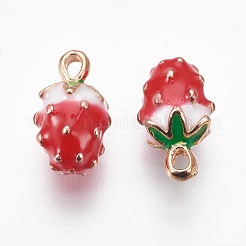 金メッキ合金エナメルチャーム  苺  レッド  13x7mm  穴：1.5mm&nbsp;ENAM-WH0004-02G