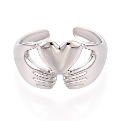 女性用調節可能な304ステンレススチールカフリング  手と心  ステンレス鋼色  11.5mm  usサイズ7 1/4(17.5mm)&nbsp;RJEW-N052-11P