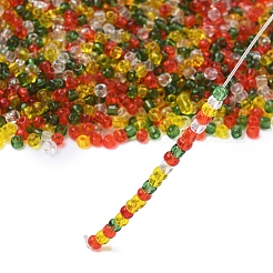 4色のクリスマス8/0つの透明なガラスの丸いシードビーズ  ミックスカラー  3mm  穴：1mm  約10000個/袋&nbsp;SEED-X0058-02