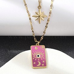 304 Stainless Steel Enamel Eye Star Pendant Double Layer Necklaces for Women&nbsp;STAS-Z105-05G