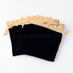 長方形のベルベットのジュエリーバッグ  ブラック  14x11cm&nbsp;TP-R001-12x15-01