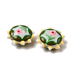 焼き絵の具、ガラス、エナメル、ビーズ  フラットラウンド  バンピー  花  19x19.5x8.5mm  穴：1.2mm&nbsp;LAMP-K039-34D