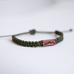 Wooden Rectangle with Mountain Adjustable Braided Polyester Cord Bracelets for Women Men&nbsp;WGDF35B-01