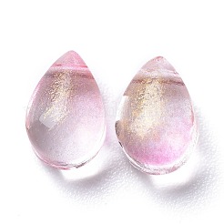 クリアガラスチャーム  キラキラゴールドパウダー  ティアドロップ  ライトサーモン  9x6x5mm  穴：1mm&nbsp;GGLA-M004-05B-05