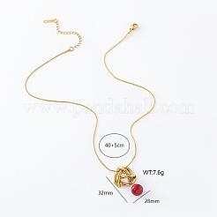 フレンチステンレススチールノットと赤いラウンドペンダントネックレス（女性用）3個  ゴールドカラー  15.75インチ（40cm）&nbsp;OY1105