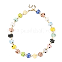 Handmade Porcelain Elephant Bead Necklaces&nbsp;NJEW-JN06672