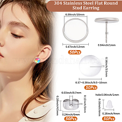 50Pcs 304 Stainless Steel Flat Round Stud Earring Settings&nbsp;STAS-BBC0010-39B