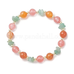 Cherry Quartz Glass & Natural Carnelian & Green Aventurine Stretch Bracelets for Women&nbsp;BJEW-JB13185
