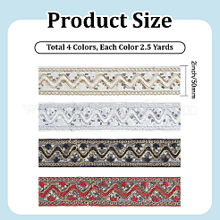 4色のポリエステル刺繍レースリボン（スパンコール付き）  服飾材料  ミックスカラー  2インチ（50mm）  2.5ヤード/カラー&nbsp;OCOR-CY0004-54