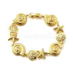 Summer Beach Brass Micro Pave Clear Cubic Zirconia Starfish & Shell Shape Link Chain Bracelets&nbsp;BJEW-C118-02A-G