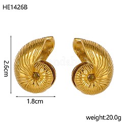 304ステンレススチールスタッドピアス  巻き貝の形  イオンプレーティング（ip）  18KGP本金メッキ  26x18mm&nbsp;STAS-OY003-60G