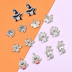 14Pcs 7 Styles Halloween Theme Rack Plating Luminous Alloy Enamel Pendants&nbsp;ENAM-FS0002-10P