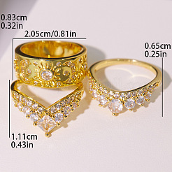 3Pcs Brass Micro Pave Clear Cubic Zirconia Finger Rings for Women&nbsp;FS-WGDAF26-04