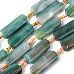 天然石瑪瑙ビーズ連売り  長方形  染め＆加熱  グリーン  39~40x14~15x9~10mm  穴：2.5mm  約8個/連  15.35''~15.94''（39~40.5センチメートル）&nbsp;G-H342-B03-01