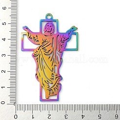 304ステンレスペンダント  十字架のイエス  虹色  55x35x1.5mm  穴：2mm&nbsp;STAS-R116-04RC