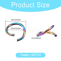 イオンプレーティング（IP）304ステンレス鋼オープン丸カン  虹色  18ゲージ  8x1mm  内径：6mm  120個/セット&nbsp;STAS-CA0002-21D