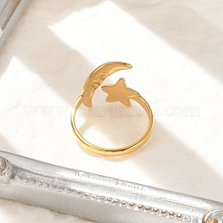 Star Moon 304 Stainless Steel Cuff Rings for Women&nbsp;RJEW-U039-02G