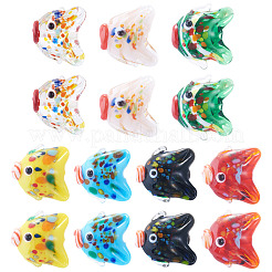 14個7色手作りランプワークビーズ  魚  ミックスカラー  17~19x19~21x10~11mm  穴：1.4mm  2個/カラー&nbsp;LAMP-TA0002-43