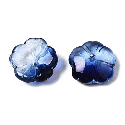 透明なスプレー塗装ガラスビーズ  花  ダークブルー  15x15x6mm  穴：1.2mm&nbsp;GLAA-Q089-003-F003