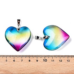 ガラスチャーム  プラチナ真鍮のベイルと  ハート  カラフル  38.5~39.5x34~34.5x11~11.5mm  穴：7x4.5mm&nbsp;GLAA-N001-23D