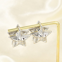 女性のための真鍮のフープピアス  スター  プラチナ  23x18.5mm&nbsp;EJEW-U041-08P