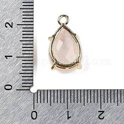 天然ローズクォーツファセットペンダント  ラックメッキ金メッキ真鍮ティアドロップチャーム  17x10x6mm  穴：1.5mm&nbsp;G-M431-16G-02