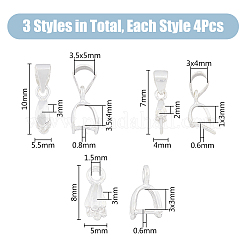 12個、3つのスタイル、925つのスターリングシルバーペンダントベイル  アイスピックピンチベイル  銀  1~3.5x3~4mm内径  7~10x4~5.5x2~3mm  穴：3~3.5x4~5mmと1~1.5mm  ピン：0.6~0.8mm  4個/スタイル&nbsp;STER-DC0001-12