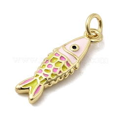 真鍮製エナメルペンダント  魚のチャーム  長持ちメッキ  カドミウムフリー＆鉛フリー  18KGP本金メッキ  丸カン付き  ピンク  21x6.5x3mm  穴：3mm&nbsp;X1-KK-A266-39G-03