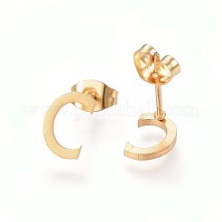 304ステンレススチールペンダントとスタッドピアスジュエリーセット  アルファベット  文字.c  20~23x13~19x1.5mm  穴：6x3mm  6~10x6~9x1mm  ピン：0.8mm&nbsp;SJEW-P099-03G