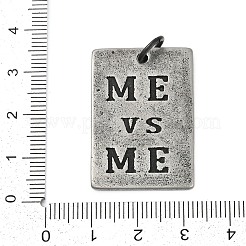 304ステンレスペンダント  丸カン付き  長方形に「you」と「you charm」の文字  アンティークシルバー  32.5x22.5x1.5mm  穴：5.5mm&nbsp;STAS-Z097-22AS