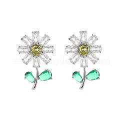花の真鍮キュービックジルコニアスタッドピアス  銀  24.2x15.1mm&nbsp;UQ2632