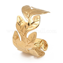 女性用304ステンレススチールカフバングル  ゴールド  葉  1-3/8インチ（3.5cm）  内径：2-1/2インチ（6.4cm）&nbsp;BJEW-D363-04B-G